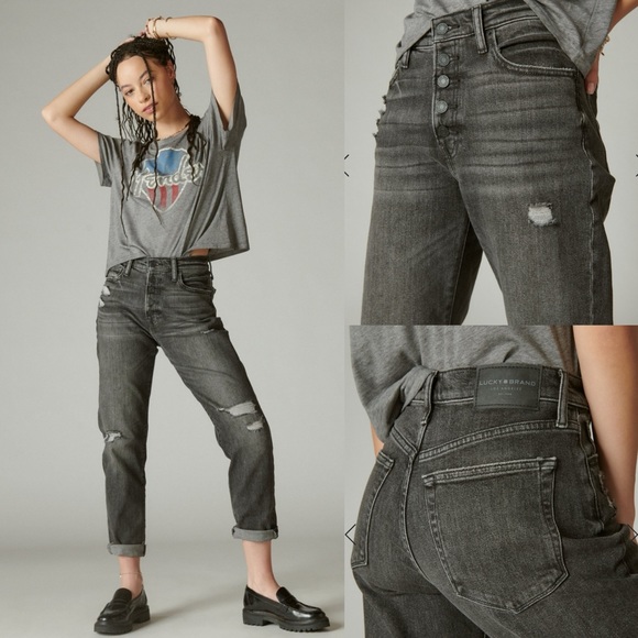 Lucky Brand High Rise Drew Mom Button Fly Jean Fredericksburg Ct Distressed Grey - Picture 3 of 14